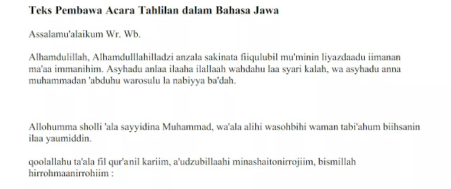 Teks Pembawa Acara Tahlilan Bahasa Jawa Teks Pembawa Acara Tahlilan Bahasa Jawa